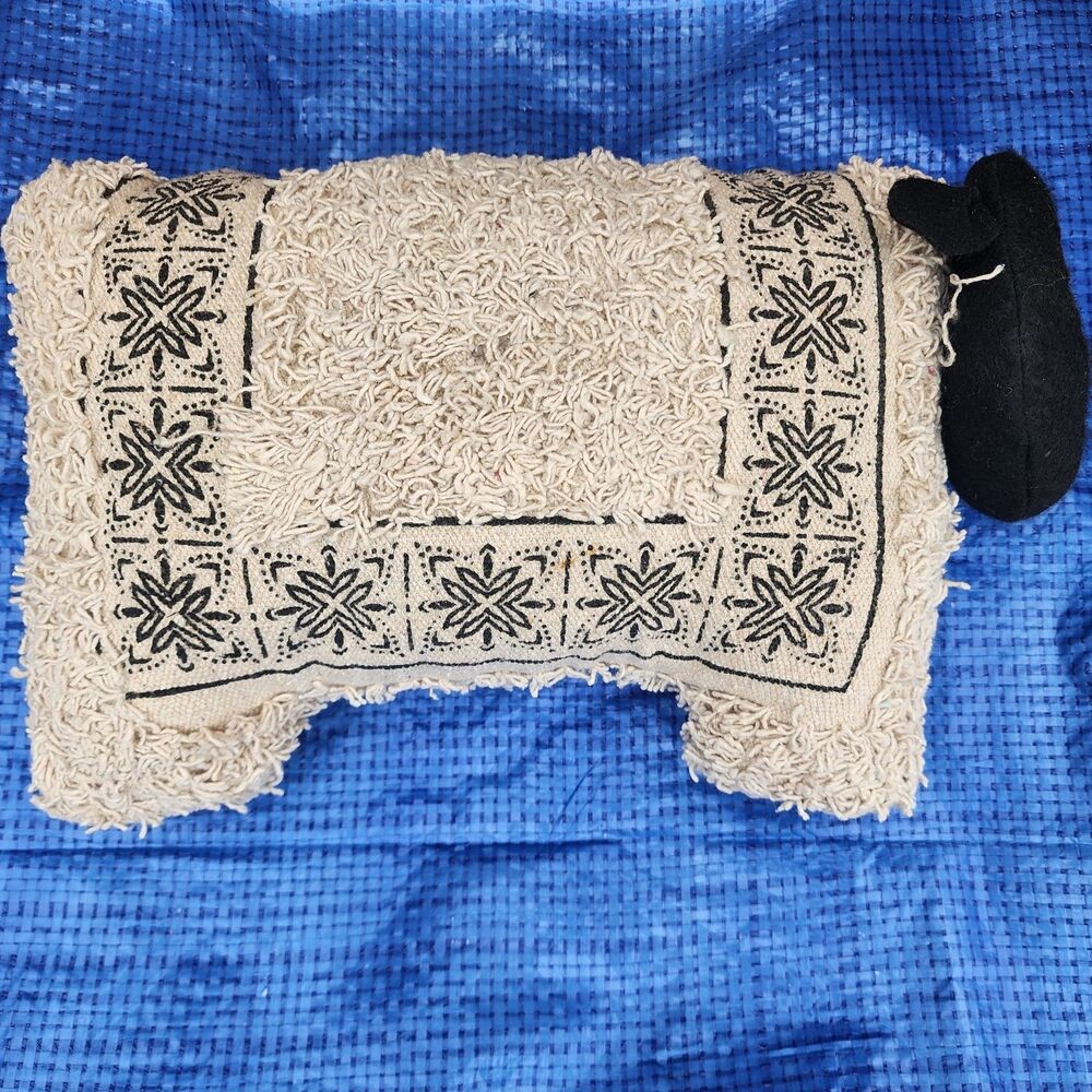 Primitive Vintage Plush Off White and Black Sheep Pillow Country Decor 12"×8.6"